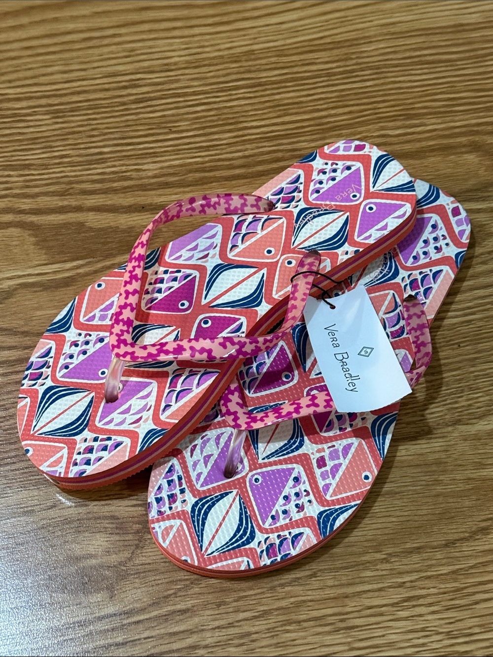 Vera Bradley Coral and Pink Geometric Flip Flops